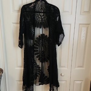 Lane Bryant Black Sheer Lace Kimono